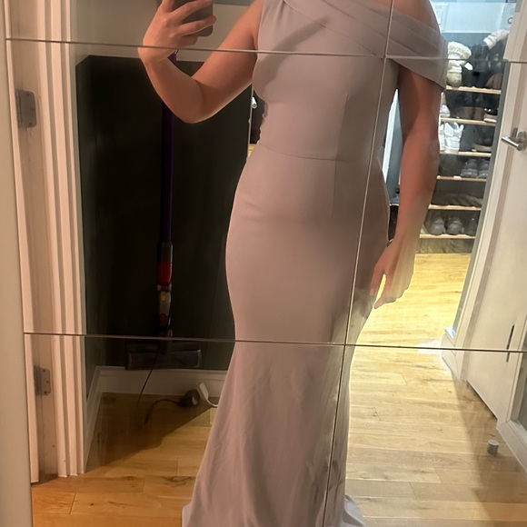 Elegant Off-Shoulder Grey Katie May Layla Gown - Picture 2 of 5